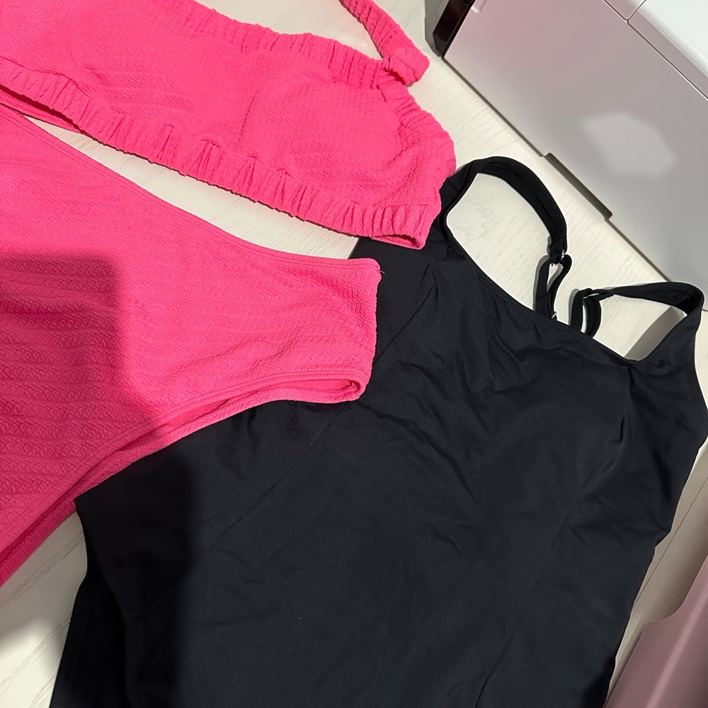 Pink bikini Swimsuit and black one piece